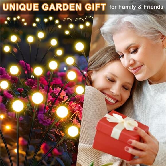 Solar Garden Lights Outdoor 4 Pack 32 LED Firefly Effect Warm White Solar - Picture 3 of 7